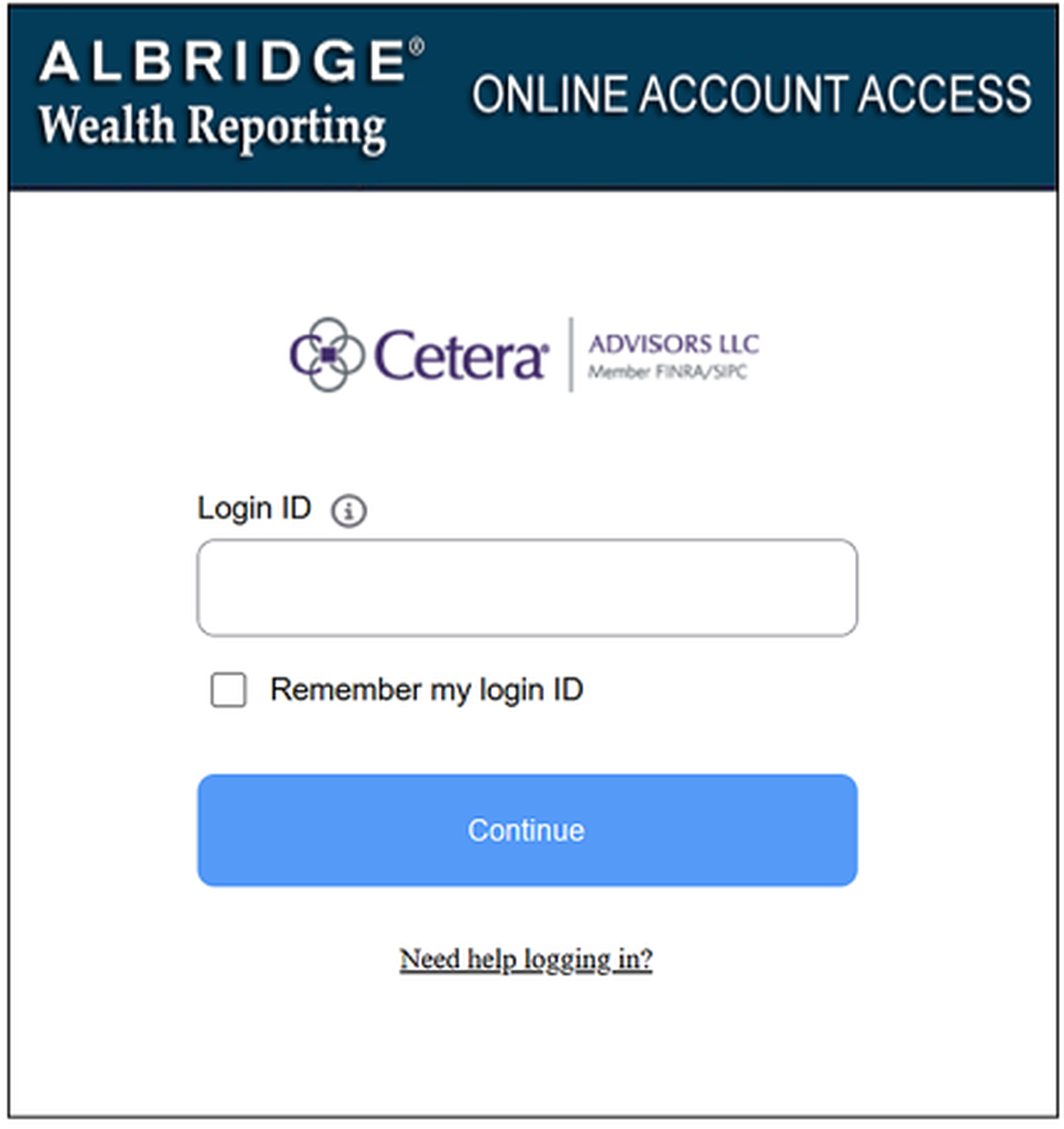 Albridge Wealth Reporting online account access preview